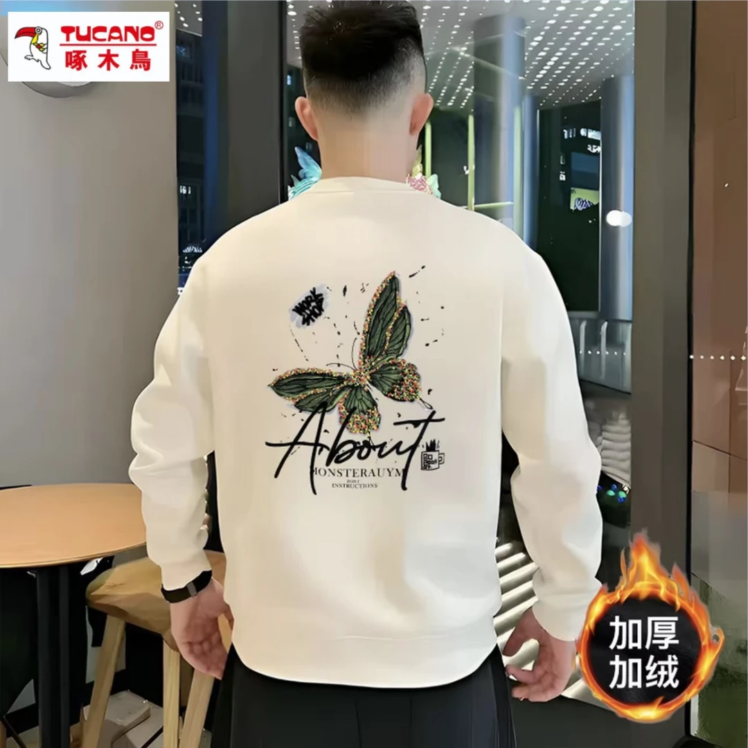 TUCANO/啄木鳥加绒保暖圆领蝴蝶图案套头款长袖卫衣潮流冬季时尚