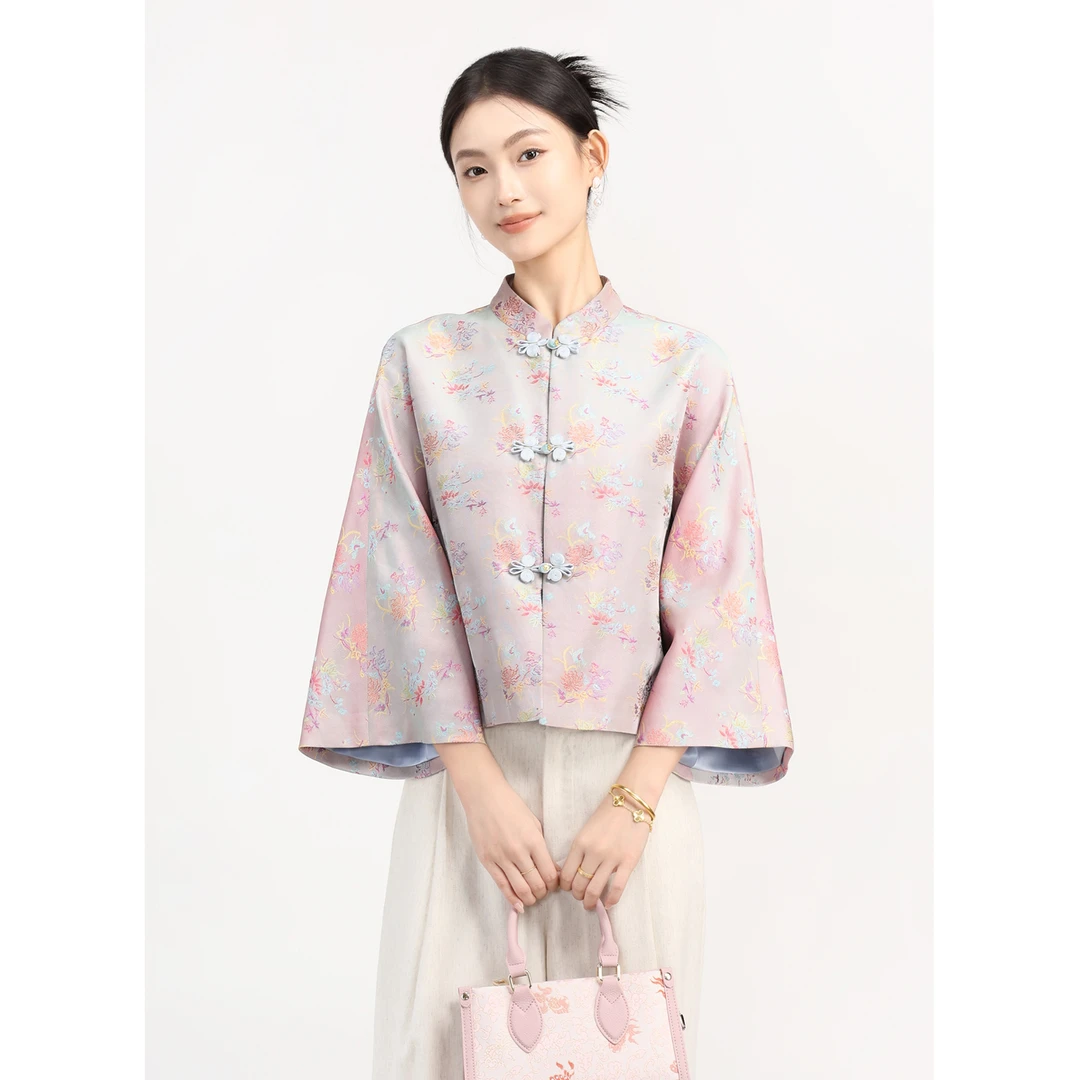 矝羽轩JINYU矜羽 【锦簇】吴罗非遗异色罗繁花新中式国风盘扣外套