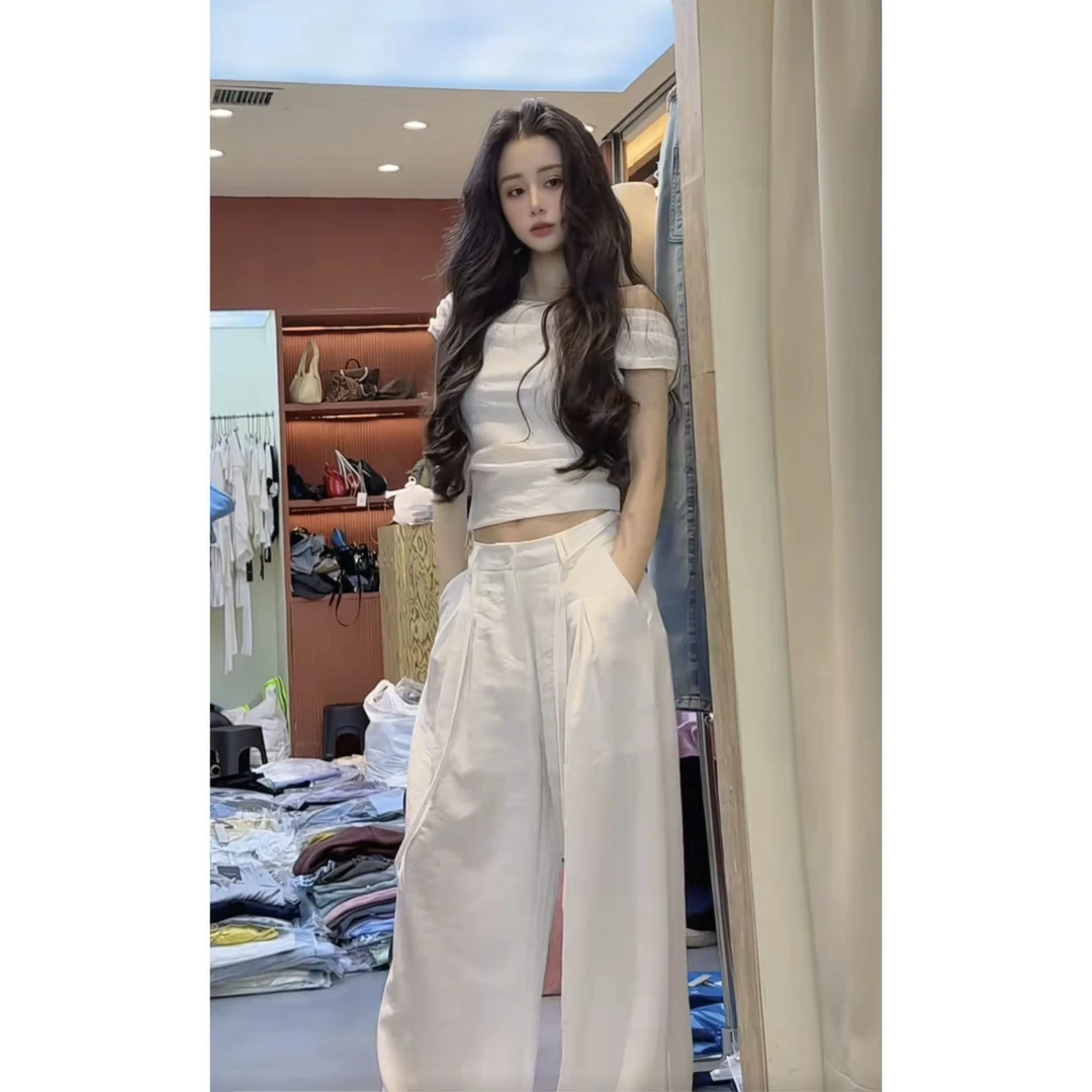 夏季一整套女装2025新款韩版气质通勤显瘦短袖上衣阔腿裤两件套装