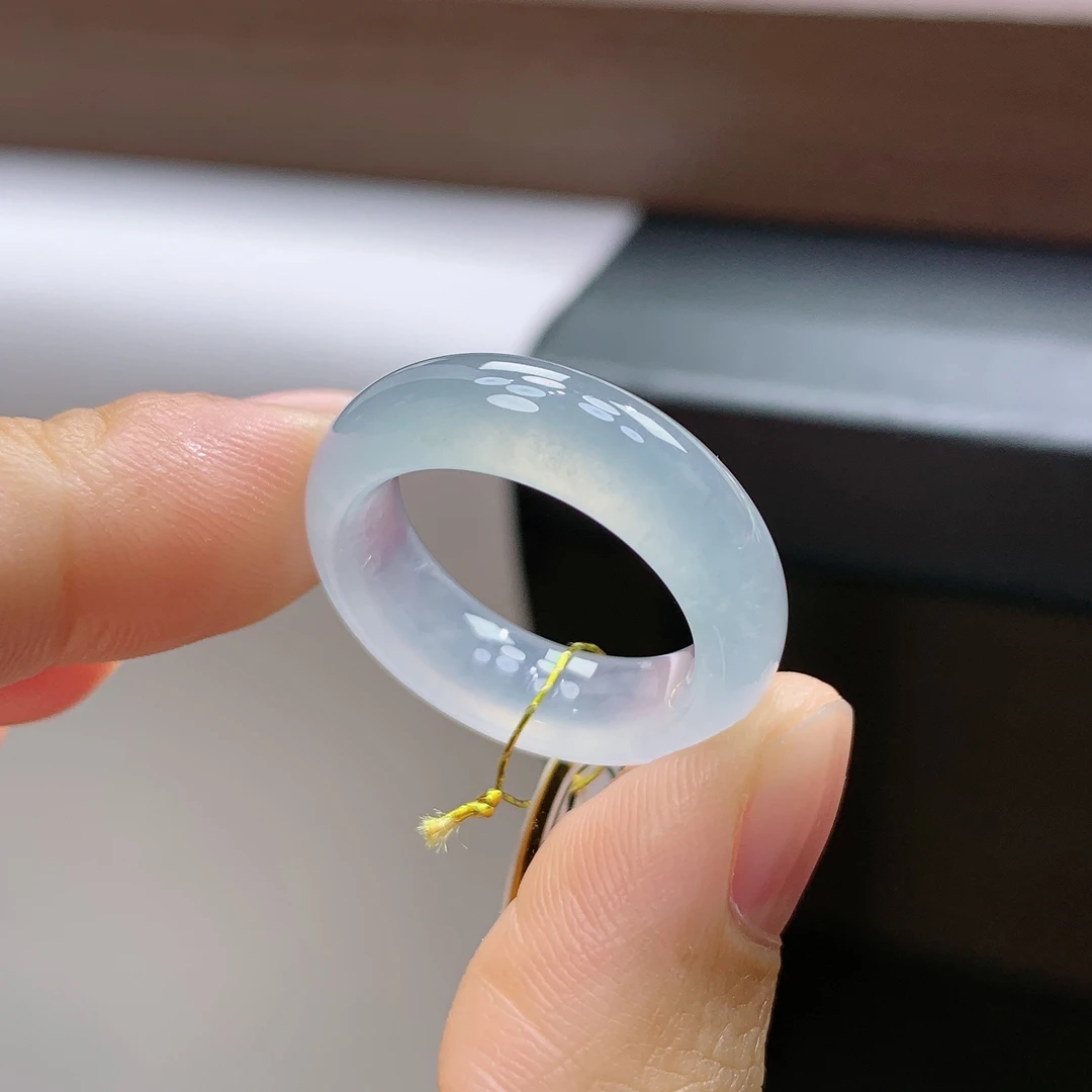 15-16号圈天然缅甸翡翠A货冰胶白月光翡翠戒指17.7*6.6*3.8mm