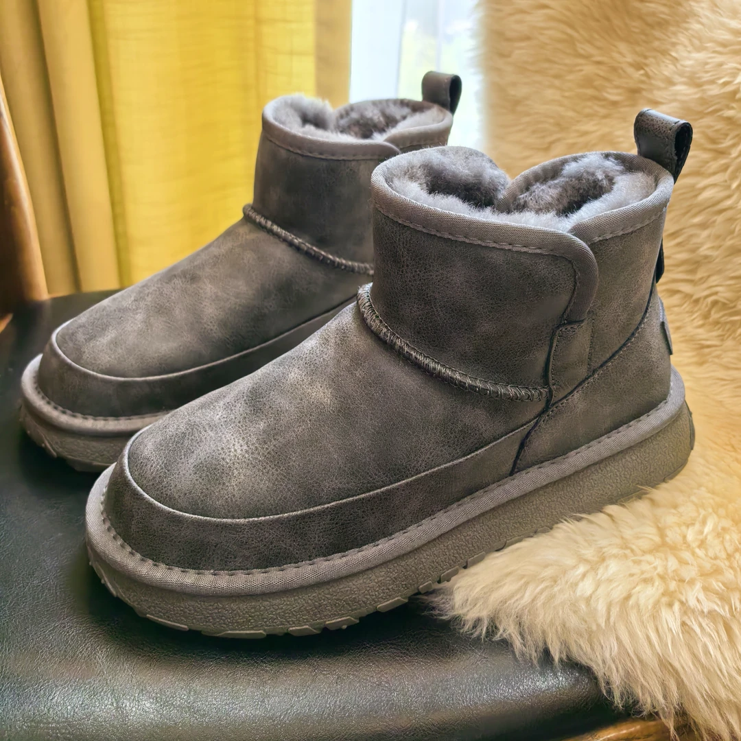 真皮保暖休闲风时尚雪地靴百搭高帮加厚棉靴男士羊毛大棉鞋ZZ8689