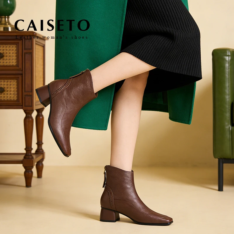 头层羊皮/4cm2025新款鞋子女款秋冬方头阔腿裤必备鞋真皮靴子X014