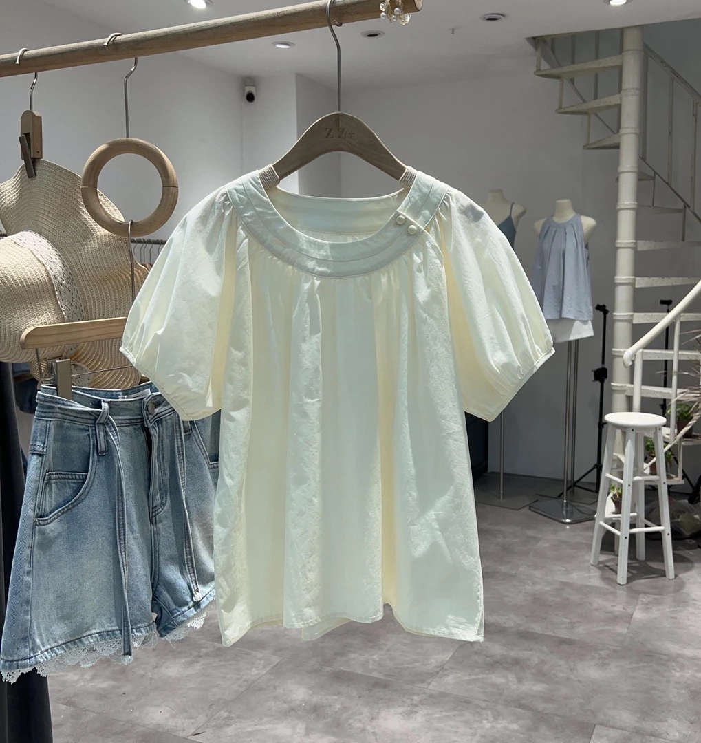 5700（陌上杏花）东大门夏季新款侧双扣设计圆领衬衣