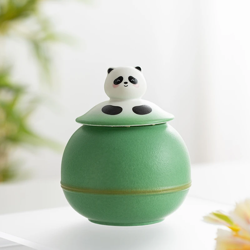 可爱熊猫茶叶罐陶瓷家用精品小号储茶罐创意高档摆件防潮密封罐子