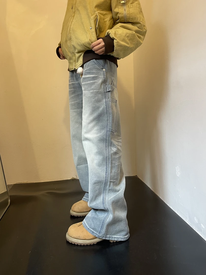 H22 美式复古水洗做旧猫须牛仔裤男女秋季宽松休闲百搭直筒长裤