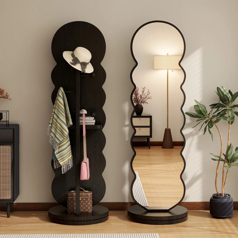 北欧旋转镜穿衣镜落地家用女生卧室试衣镜移动立体高清镜轻奢复古