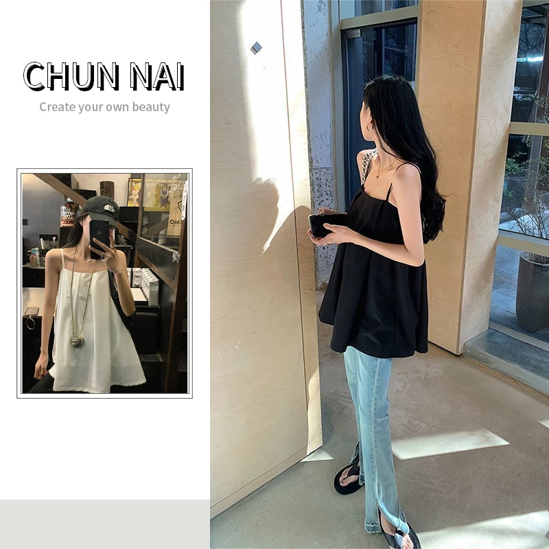 细吊带夏季中长款背心宽松设计感ins风外穿显瘦无袖上衣时尚百搭