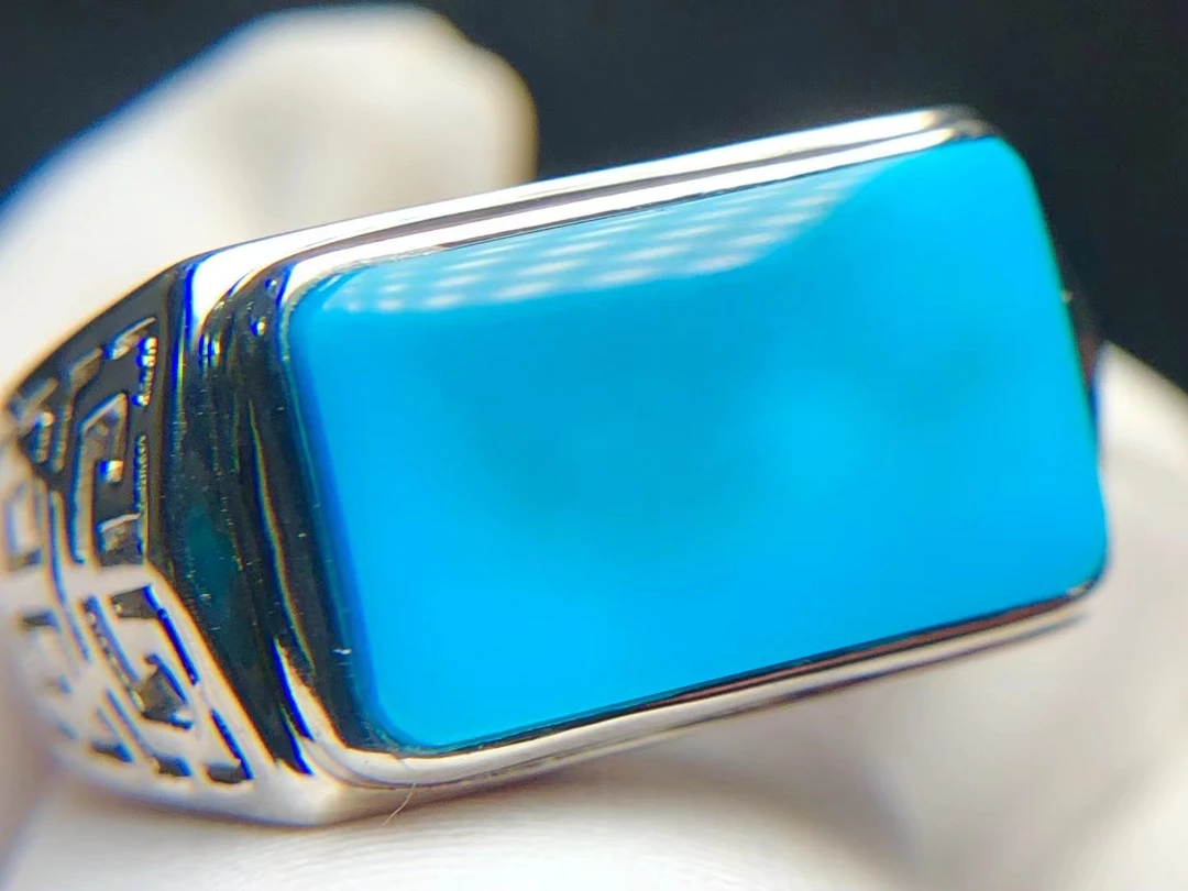 原矿高瓷蓝精品戒指  瓷釉级玉化料 蓝色系  时尚男款