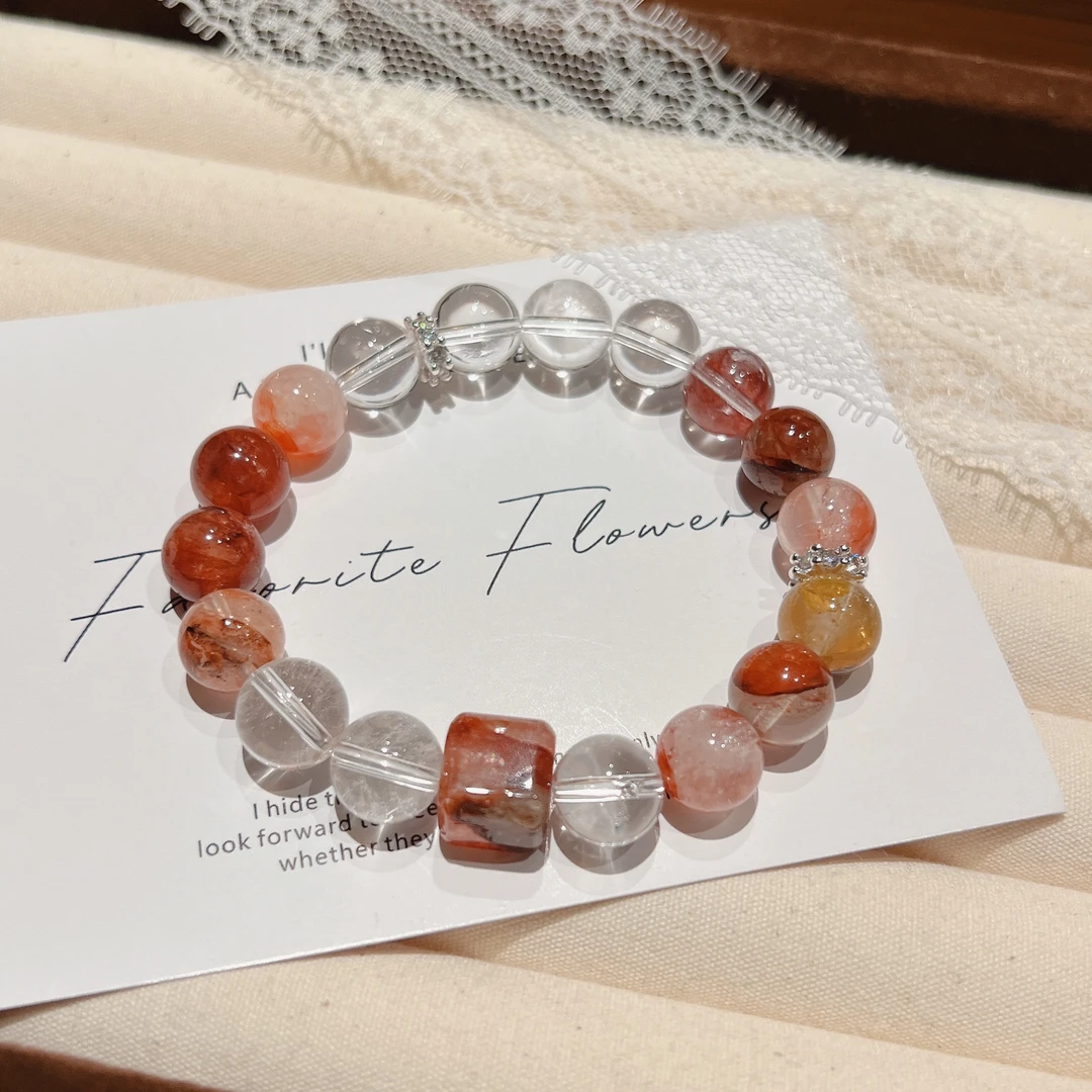 X342新中式红胶花白水晶时尚轻奢手串高级感手链多样性发一