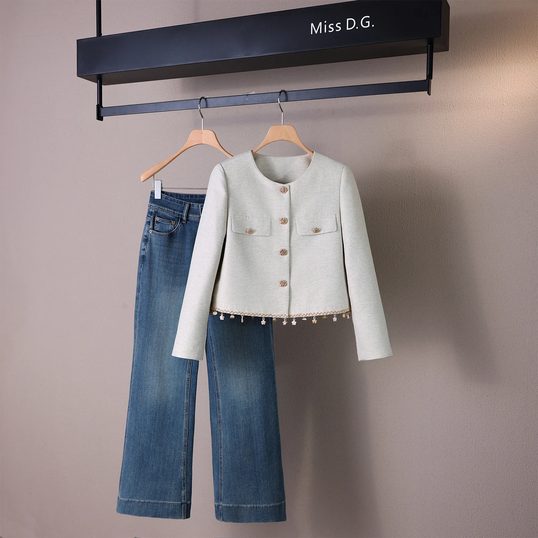 MissD.G.2025秋季新款气质小香风短外套女时尚牛仔裤套装MX-J274