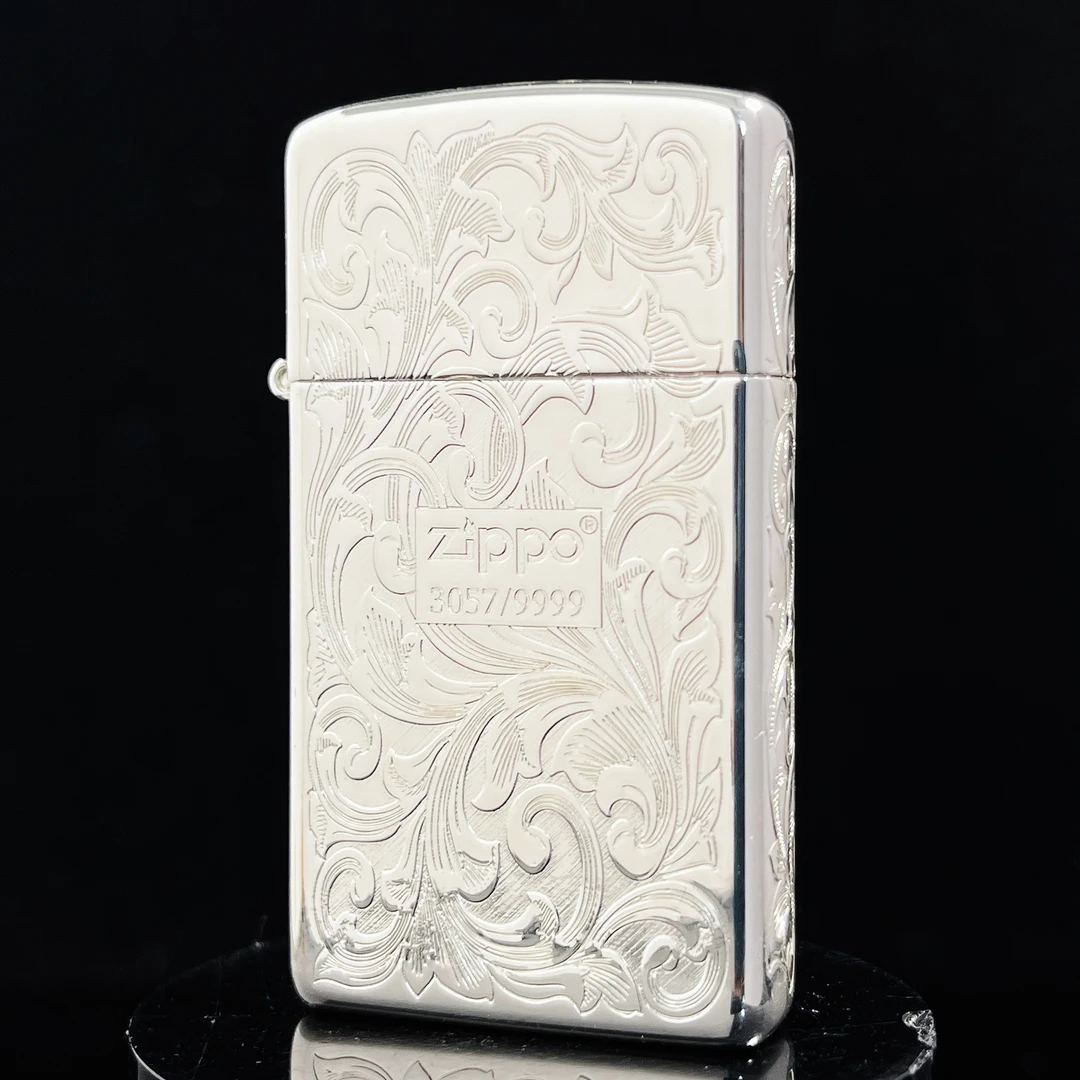 zippo正品打火机/纤巧镀银唐草窄机男士收藏防风DYJ1【达人链接】