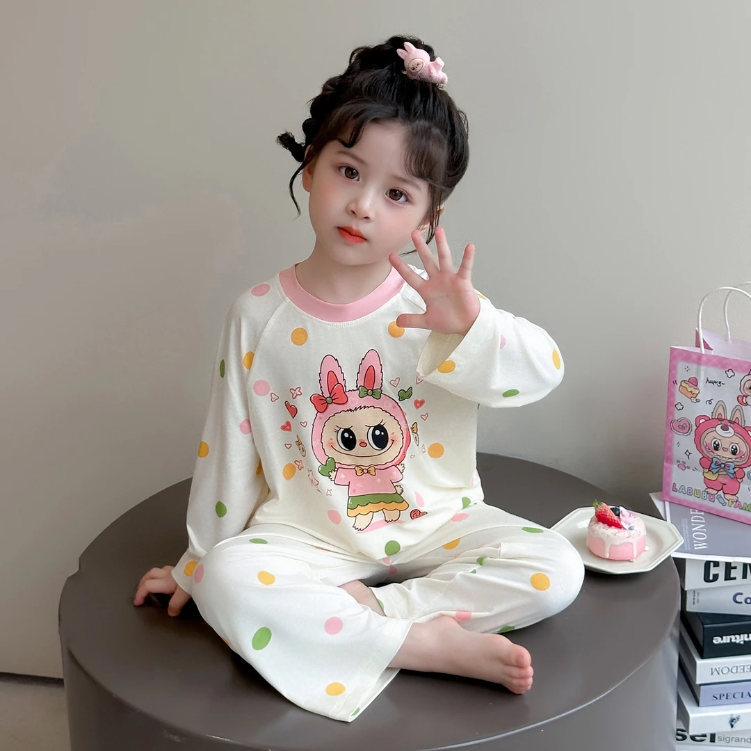 儿童睡衣女童春秋款莫代尔长袖长裤宝宝家居服套装2025卡通布布