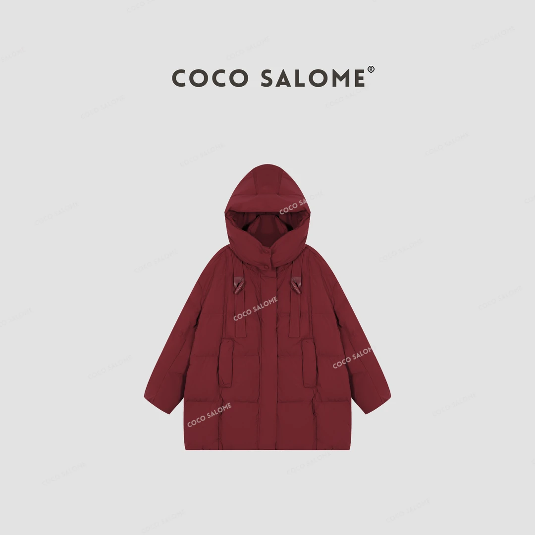 COCO SALOME①【红宝石】三防一手长O型连帽牛角扣休闲羽绒服0713