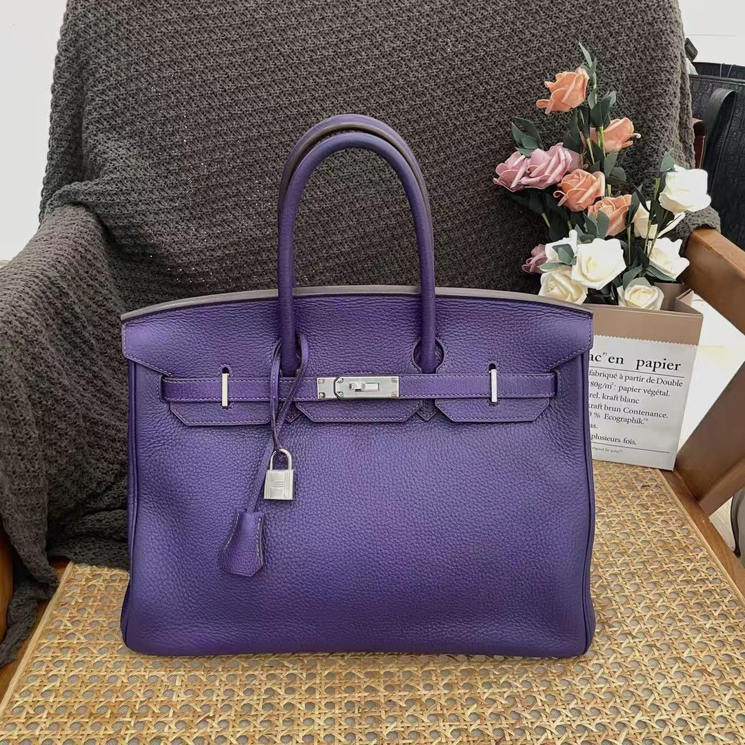 95新 Hermes/爱马仕 birkin 35 框P e皮 葡萄紫xx0919b3