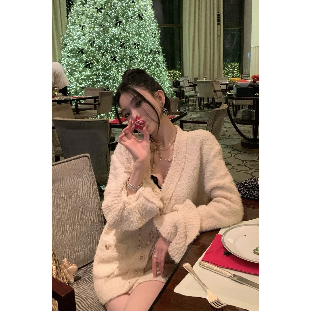 FBB limit冬季新款毛衣开衫女双层荷叶边袖口圈圈纱外套D244165R