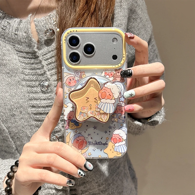 卡通星星人360旋转支架适用苹果17promax手机壳16AI按键15磁吸14p