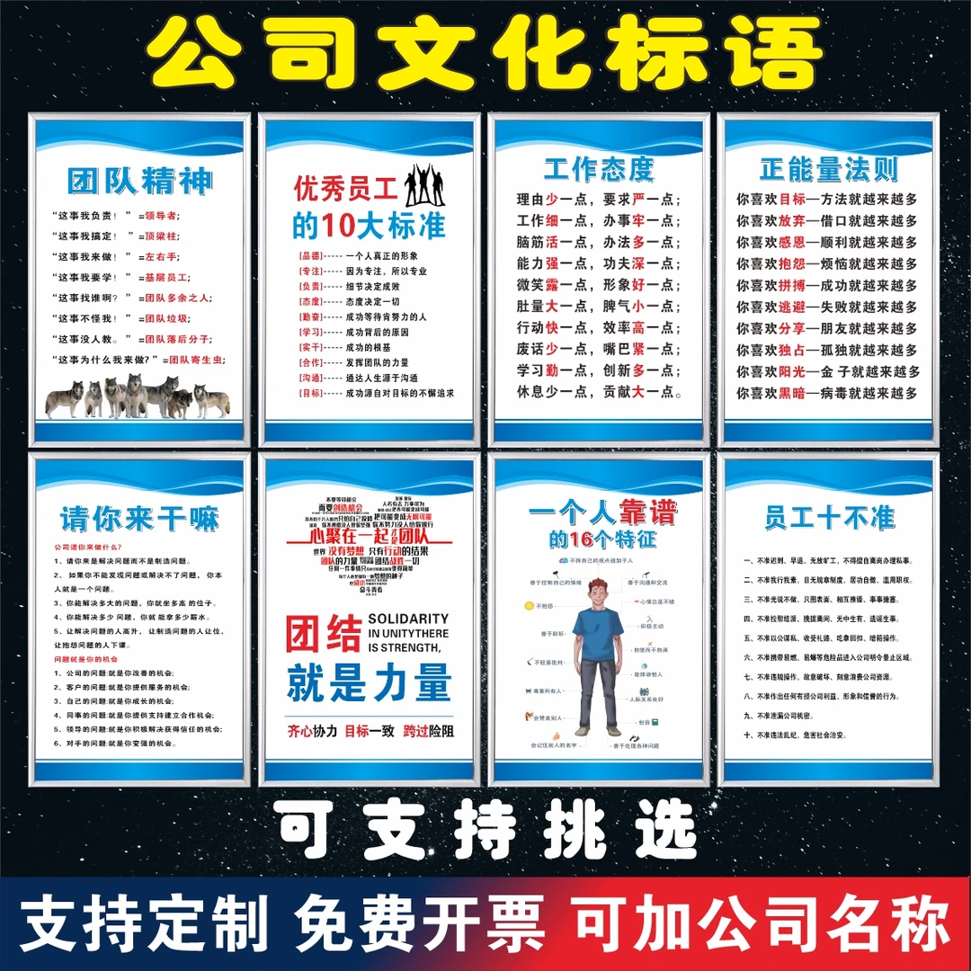 公司全套管理制度大全员工守则车间标识牌工厂励志标语文化墙贴规