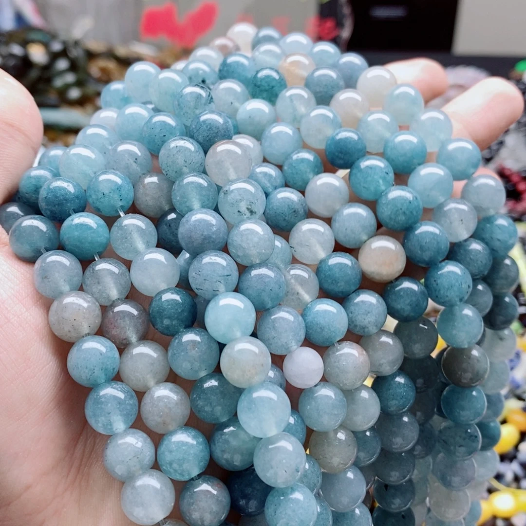 玛瑙/玉髓未镶嵌珠宝半成品一条天然10mm蓝水圆珠B65