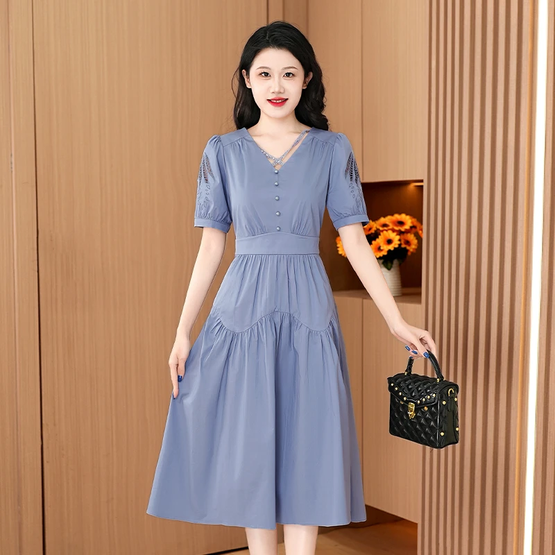 优雅新款气质时尚大气减龄休闲收腰显瘦连衣裙25088-DXD