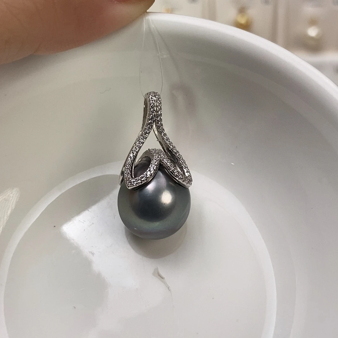 海水珍珠银S925镶嵌吊坠(不含链)大溪地14-15