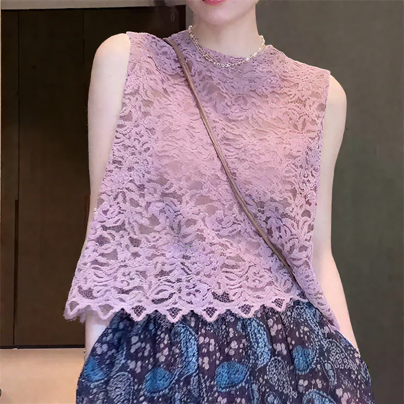 2025夏季新款无袖镂空提花针织衫女设计感时尚百搭宽松简约上衣服