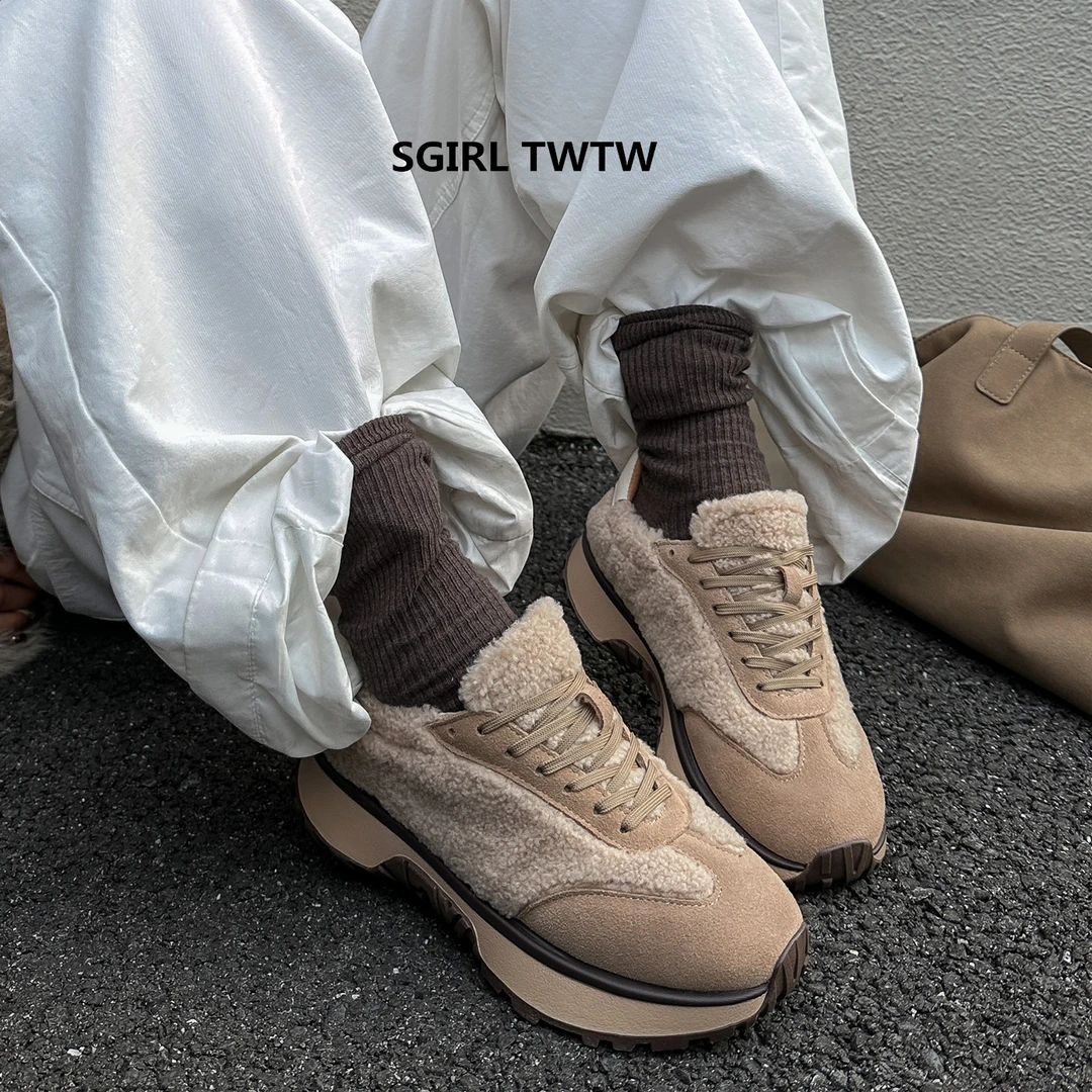 SGIRL TWTW2025年秋冬新款真皮加绒保暖时尚休闲老爹鞋棉鞋女鞋潮