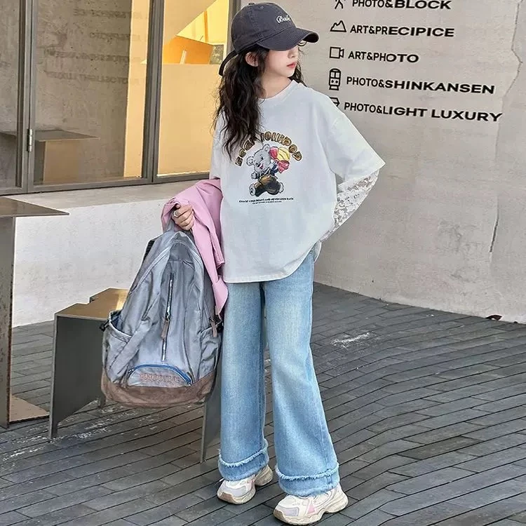 【断码清货】2025春韩版小熊蕾丝半袖圆领T恤 D121 121 R Q