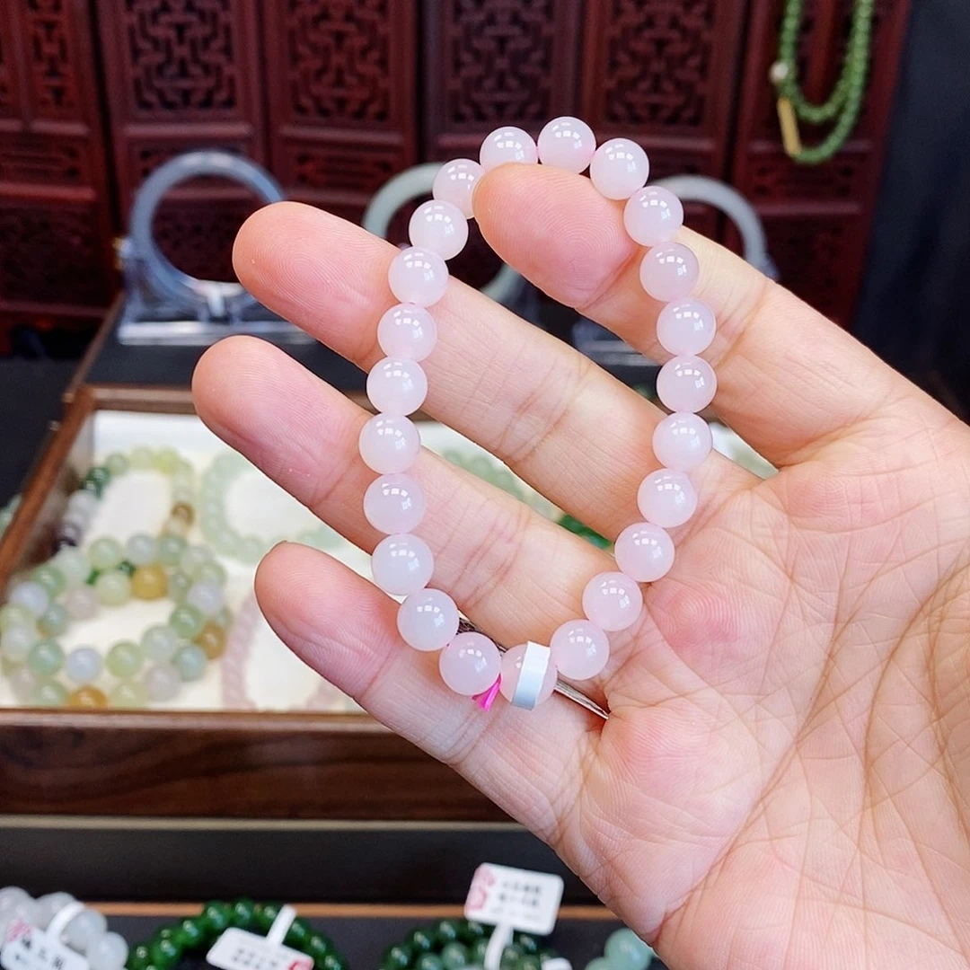 和田玉手串未镶嵌藕粉8