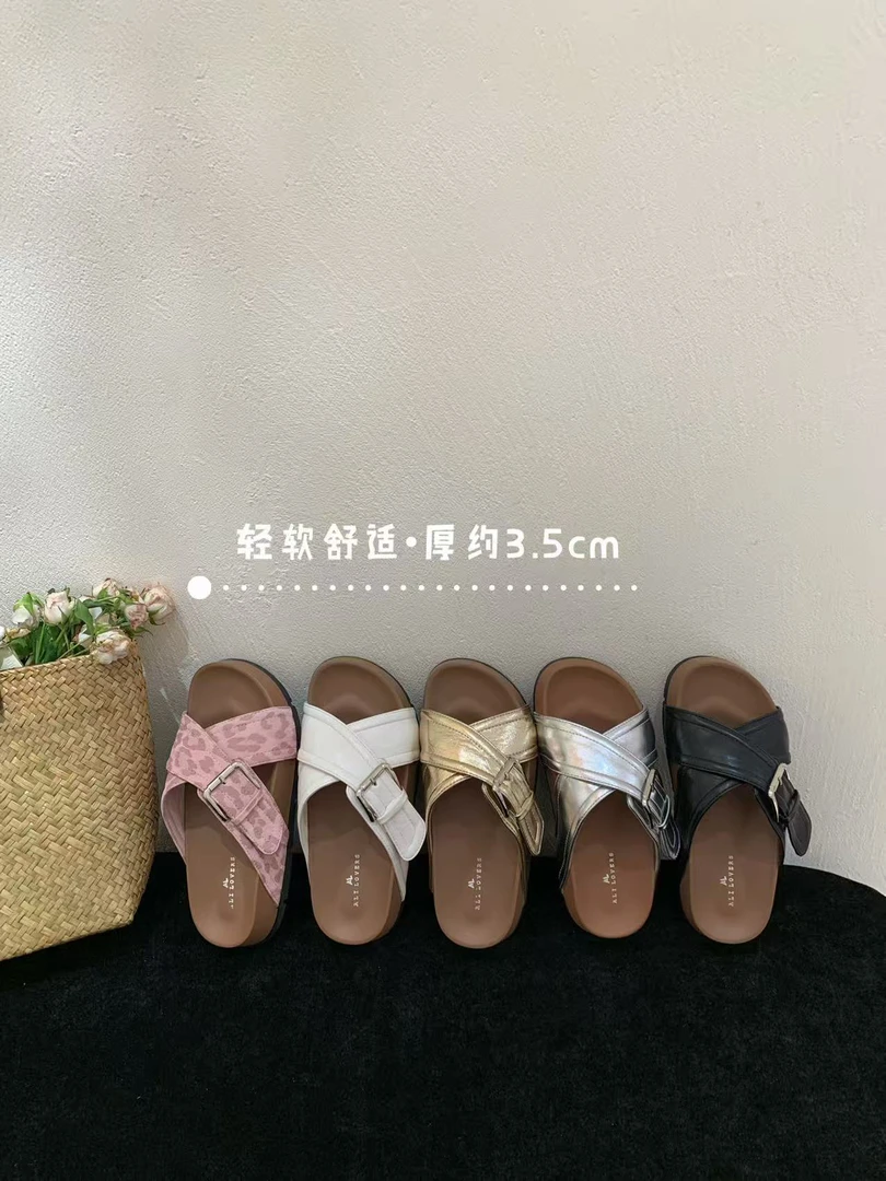 Q F008-56 交叉扣带厚底沙滩鞋外穿夏季露趾凉拖鞋新款软底韩版
