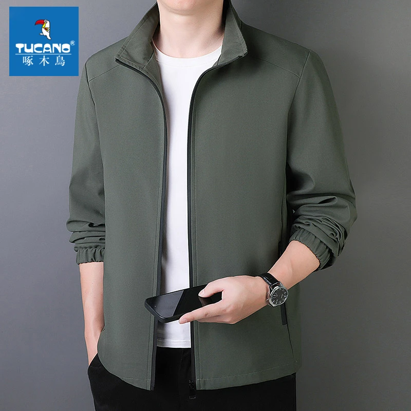 啄木鸟春秋季立领外套男士潮牌痞帅男款上衣宽松休闲百搭纯色夹克