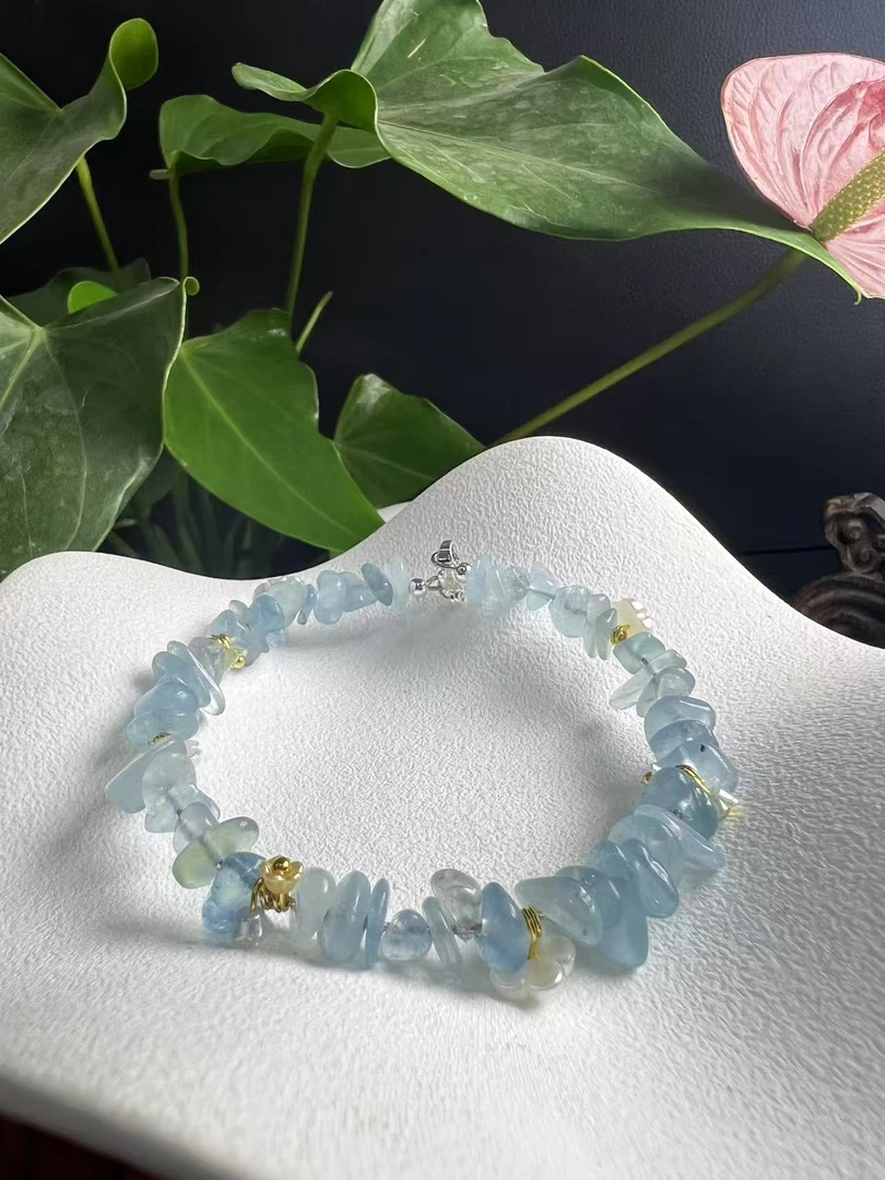 【手工定制】海蓝宝碎石花花手串A60