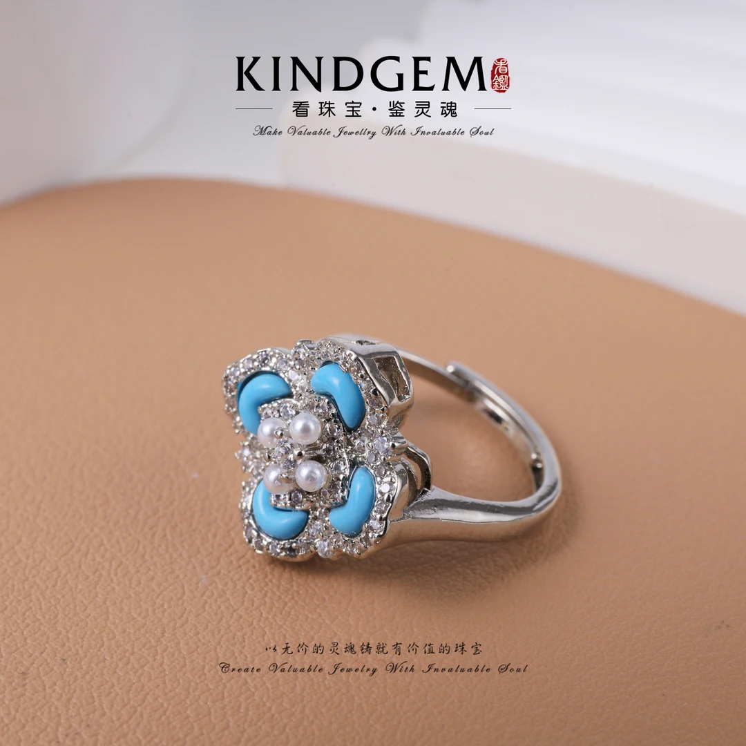 KindGem 设计款高级感四叶花开口戒指 C-36648