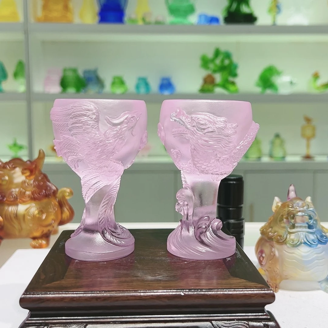 【闪购商品】手工艺品琉璃龙凤对杯