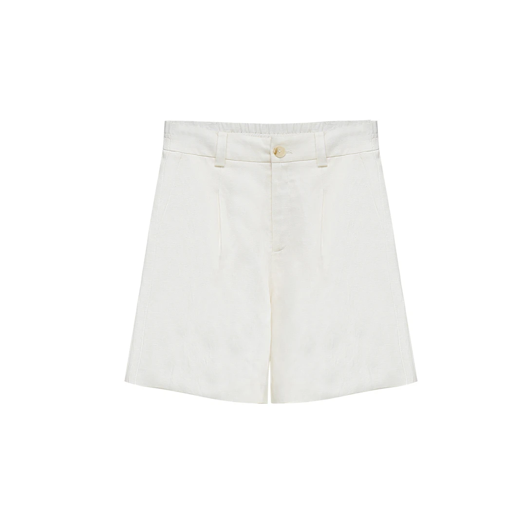 高腰百搭短裤夏季白色亚麻短裤休闲裤宽松梭织潮流0026