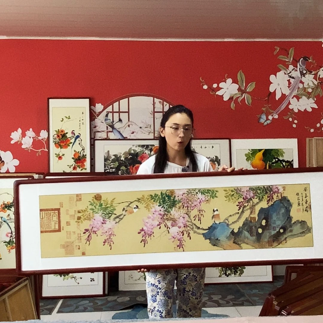 国画手写手绘带框包邮47✖️162国画作品