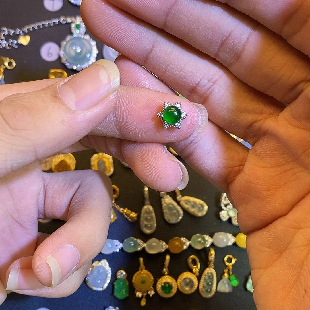 吊坠(不含链)银S925镶嵌翡翠