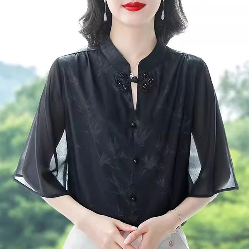 新中式国风高端衬衫女夏季新款盘扣气质减龄小衫彼255