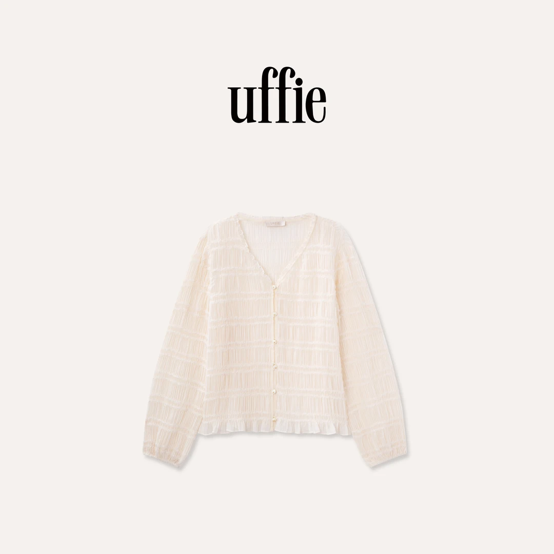 UFFIE于绘 网纱荷叶开襟空气衬衫