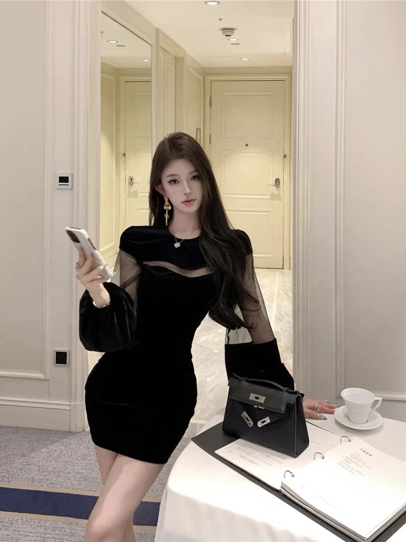 羞羞大码【暖香玉】显瘦气质性感收腰修身设计感名媛连衣裙9006