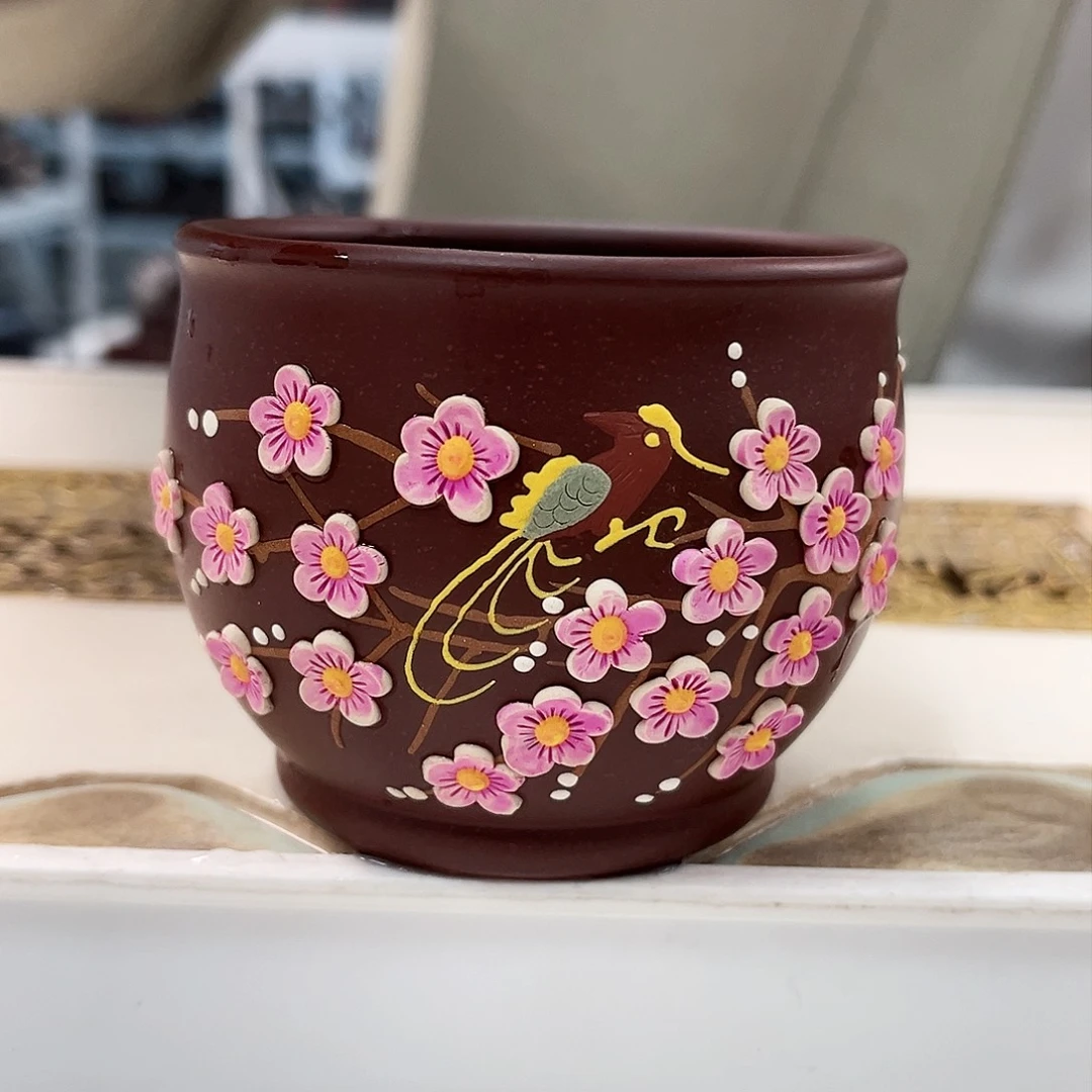 茶杯紫砂龙血砂梅花主人杯微瑕