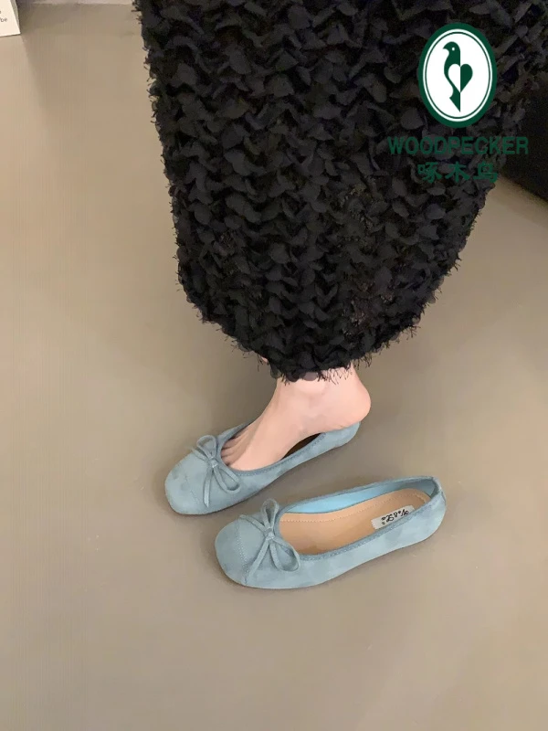 啄木鸟法式蝴蝶结圆头芭蕾舞鞋仙女鞋平底温柔晚晚鞋夏新款小单鞋