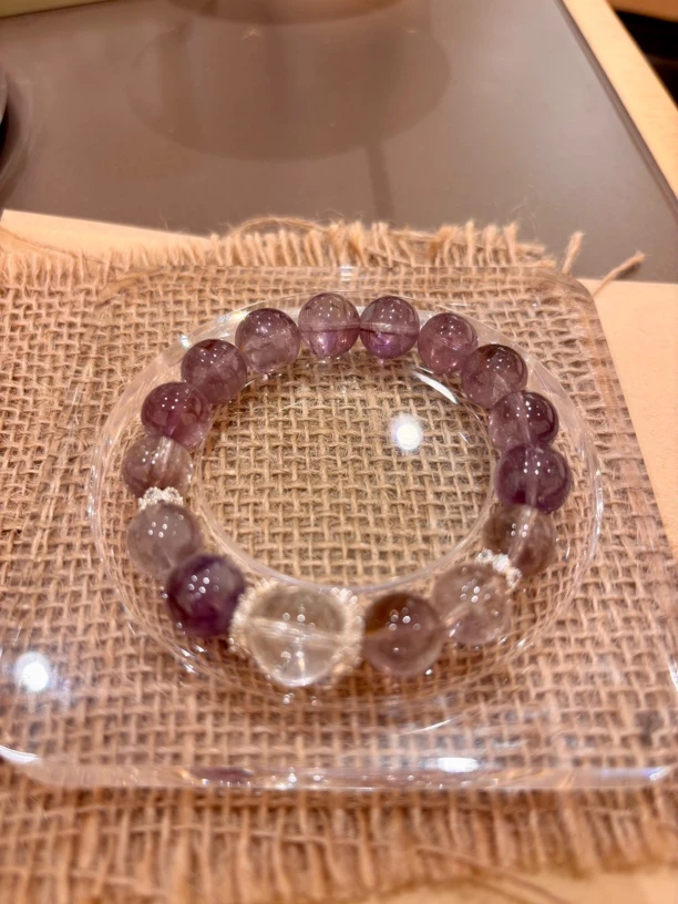 【搞事业】紫兔毛水晶11mm+白水晶12mm水晶手串