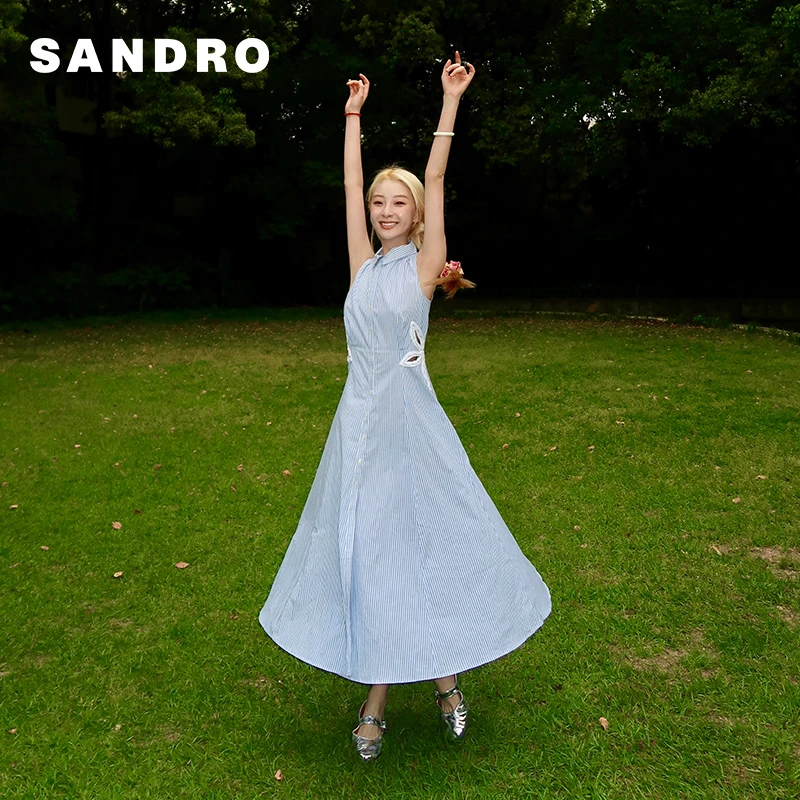 【博主同款】SANDRO2025春夏新款女装钻饰镂空花朵连衣裙SFPRO04152