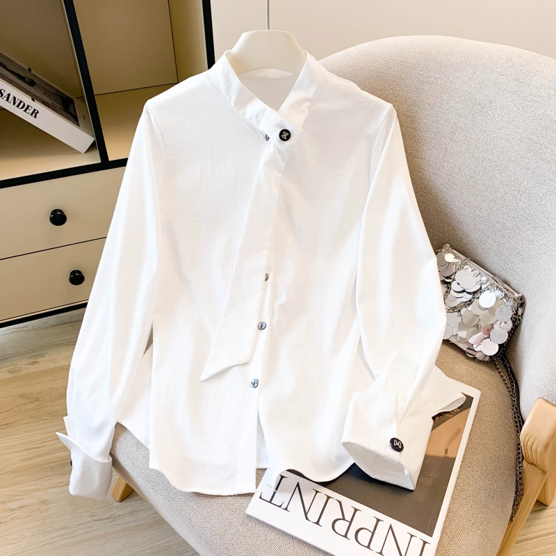 实拍现货 法式衬衫女别致上衣系带气质衬衣长袖设计感宽松雪纺衫