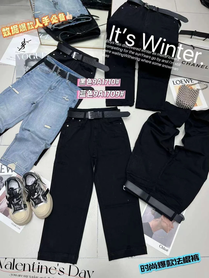 邹先森1710-28夏季新款时尚百搭九分烟管裤黑色修身显瘦弹力