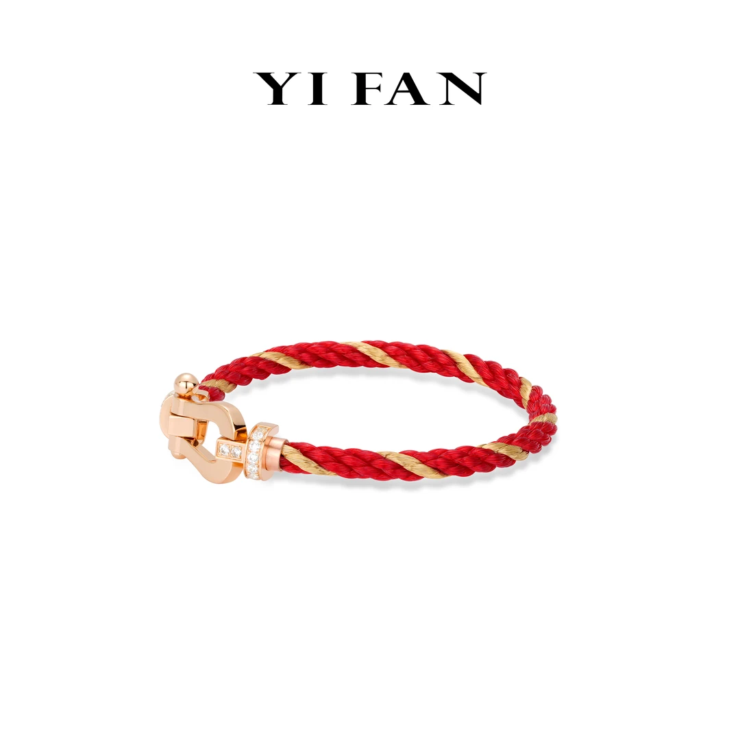 925银合成锆石手链 4818-香槟金马蹄红绳百搭手链（编织绳）