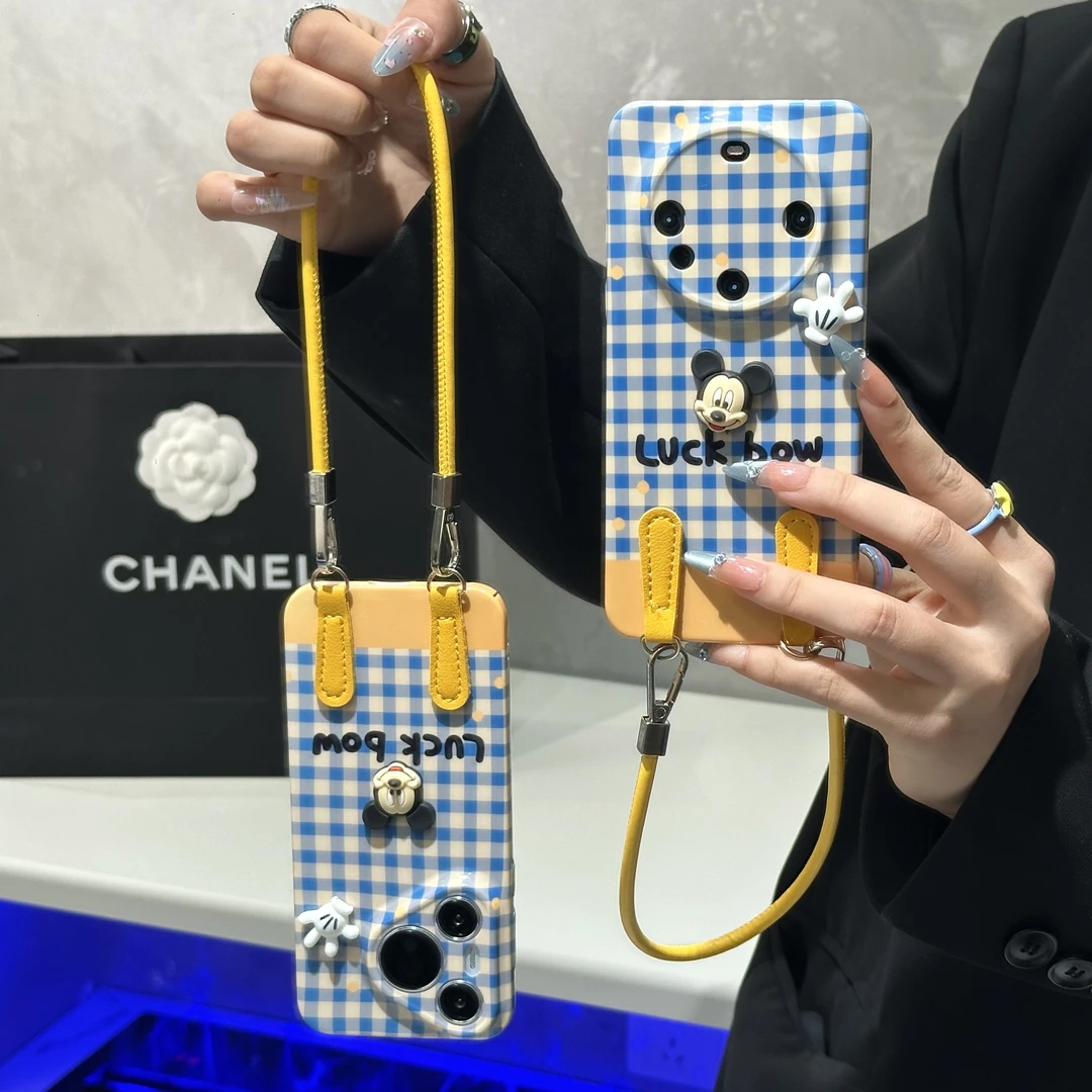 SMBLCE蓝黄格米奇挂绳适用苹果16菲林手机壳华为P70vivoppo小米15