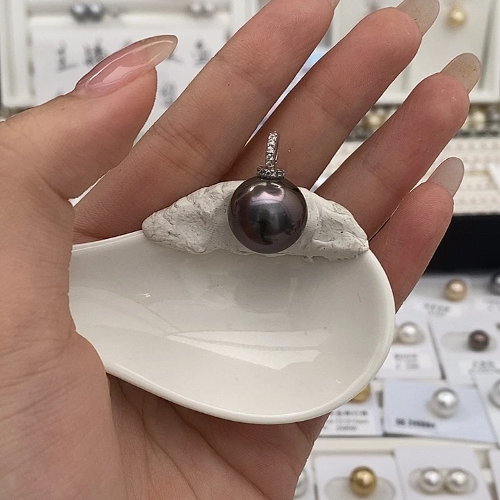 银S925镶嵌颈饰海水珍珠大溪地银吊坠15.5mm