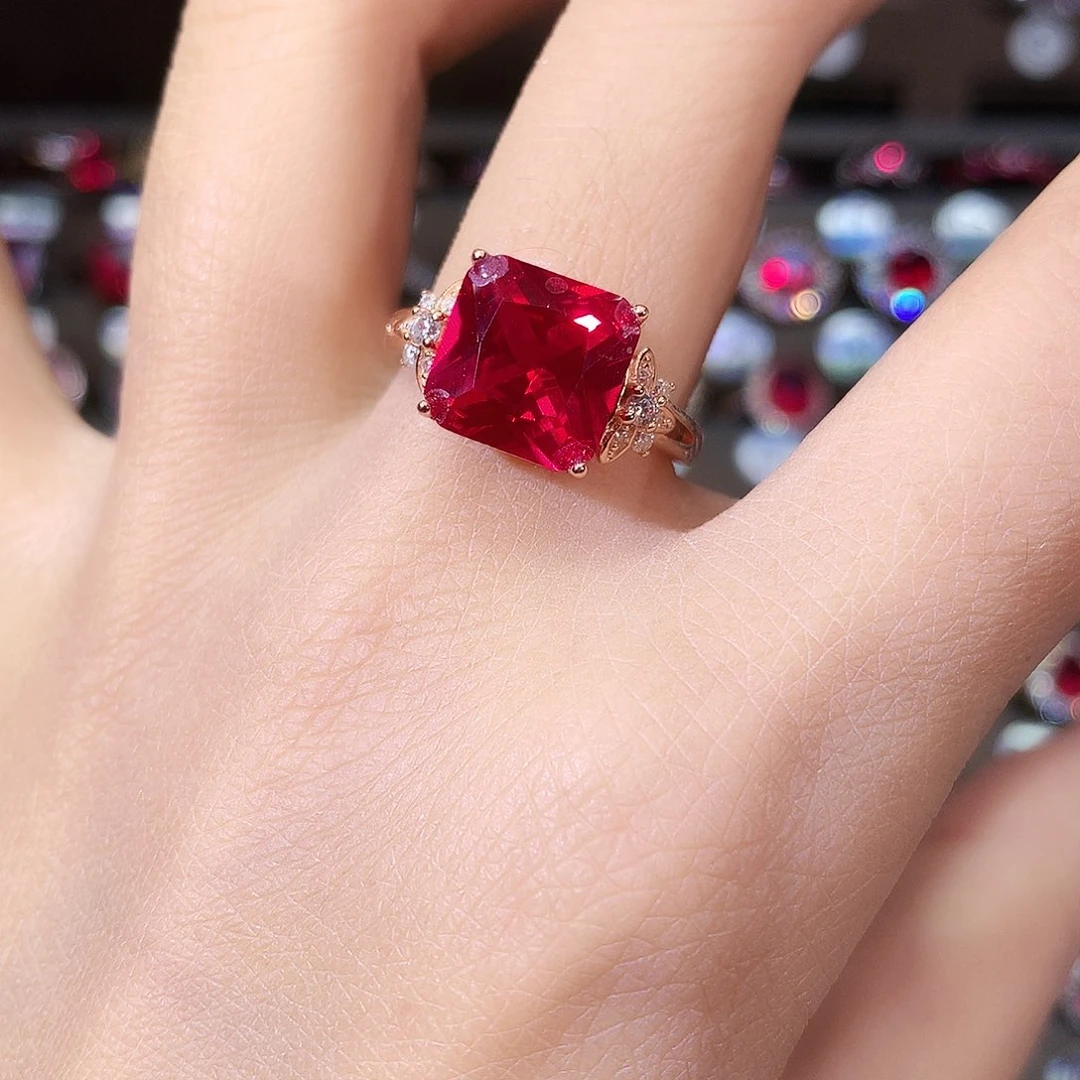 银S925镶嵌戒指红宝石玫瑰金10