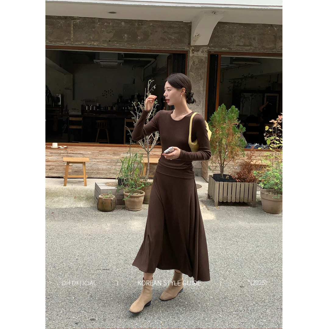 DH OFFICIAL 大花【秋明州暮色 dress】秋冬气质修身显瘦A字连衣裙